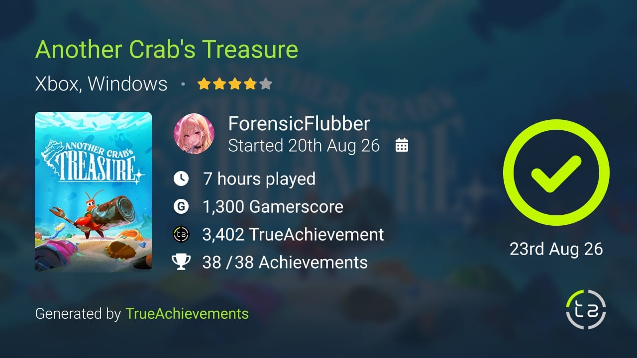 Another Crab's Treasure achievement summary